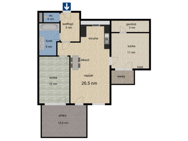 Kulcsrakész lakás, gépesített konyhával.